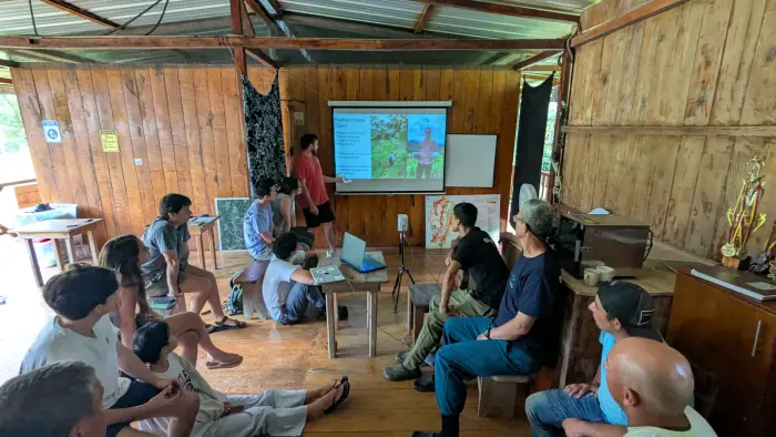 Researcher presenting field research